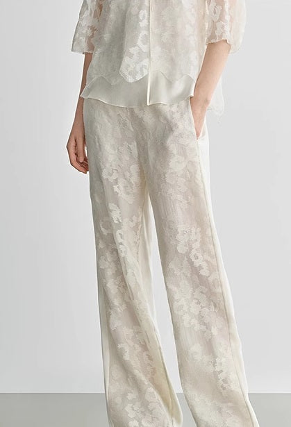 COMME MOI Silk Embroidered Panelled Straight white Pants - ISAIAH.