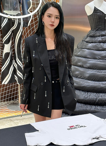 ANNAKIKI Metal Four-pointed Star Pendant Suit Jacket Women-YAGAMI