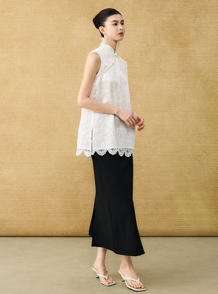 HECO Chinese diagonal placket buckle cool lion jacquard sleeveless top - CONNECT.