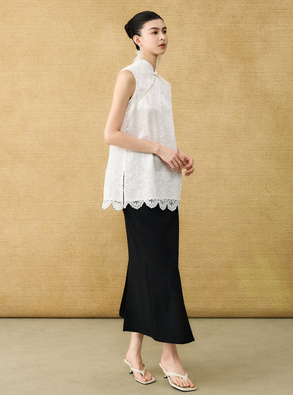 HECO Chinese diagonal placket buckle cool lion jacquard sleeveless top - CONNECT.