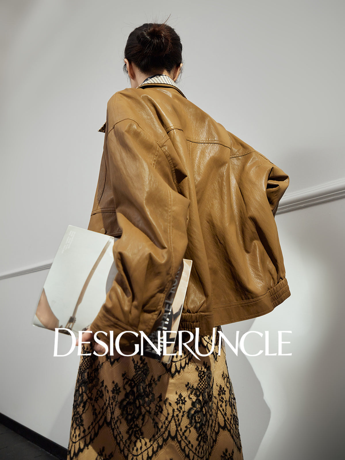 DGU|Brown leather retro loose high-end temperament fashion jacket  - Stephan.