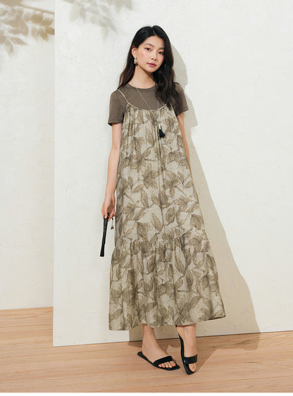 Sushe French Tencel Bubble Crinkled Slip Dress Acetate Short Sleeve T-Shirt -GWEN