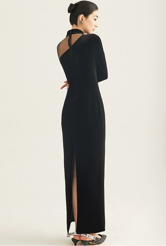 GOUDIN velvet light luxury banquet party evening black Vintage dress-NEVA.