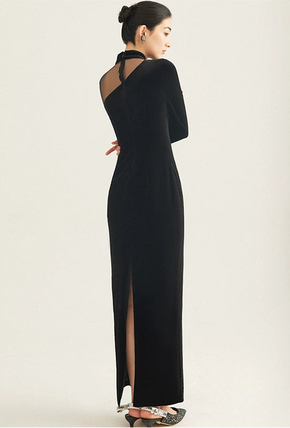 GOUDIN velvet light luxury banquet party evening black Vintage dress-NEVA.