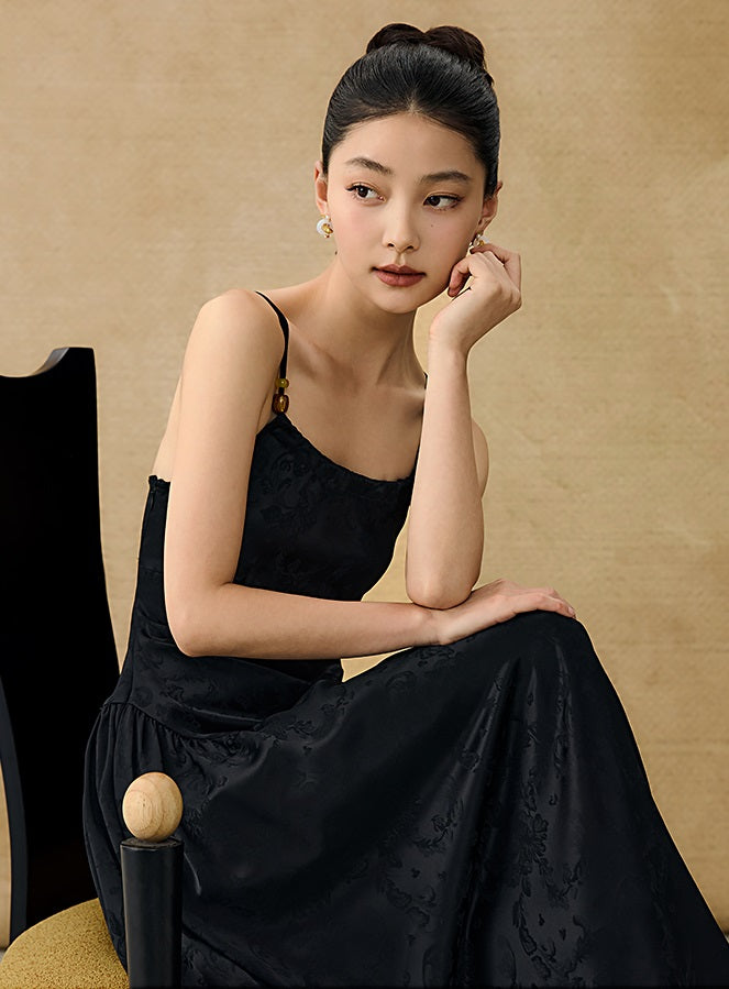 HECO Chinese Jacquard Halterneck Slip Dress  - KNO .