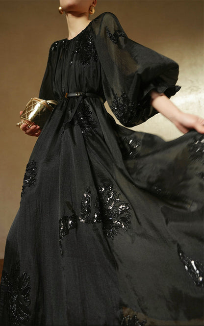 LE VENT&TES AILES Luxury Elegant High-End Hand-Beaded 3d black Dress - VERA