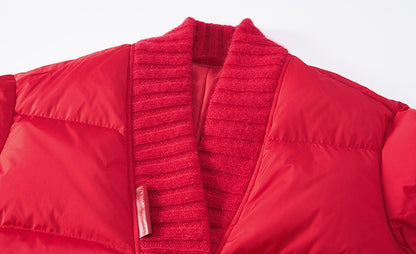 ZHUCHONGYUN Red ribbed collar long puffer jacket-SPIKE.