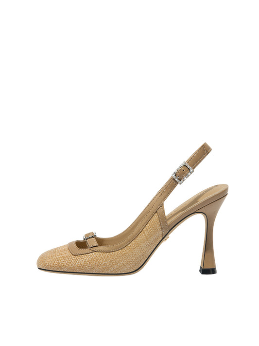 Lily Wei [modern weaving rhyme] square toe weave temperament shoes, women's literary vintage heel-GEORGINA