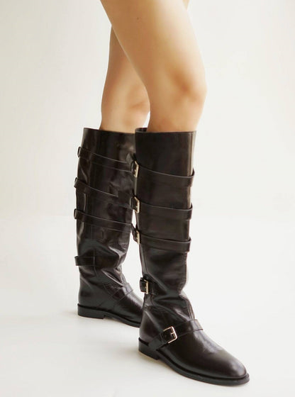 B-FEI belt buckle high-top leather women's fashion boots-YUTA.