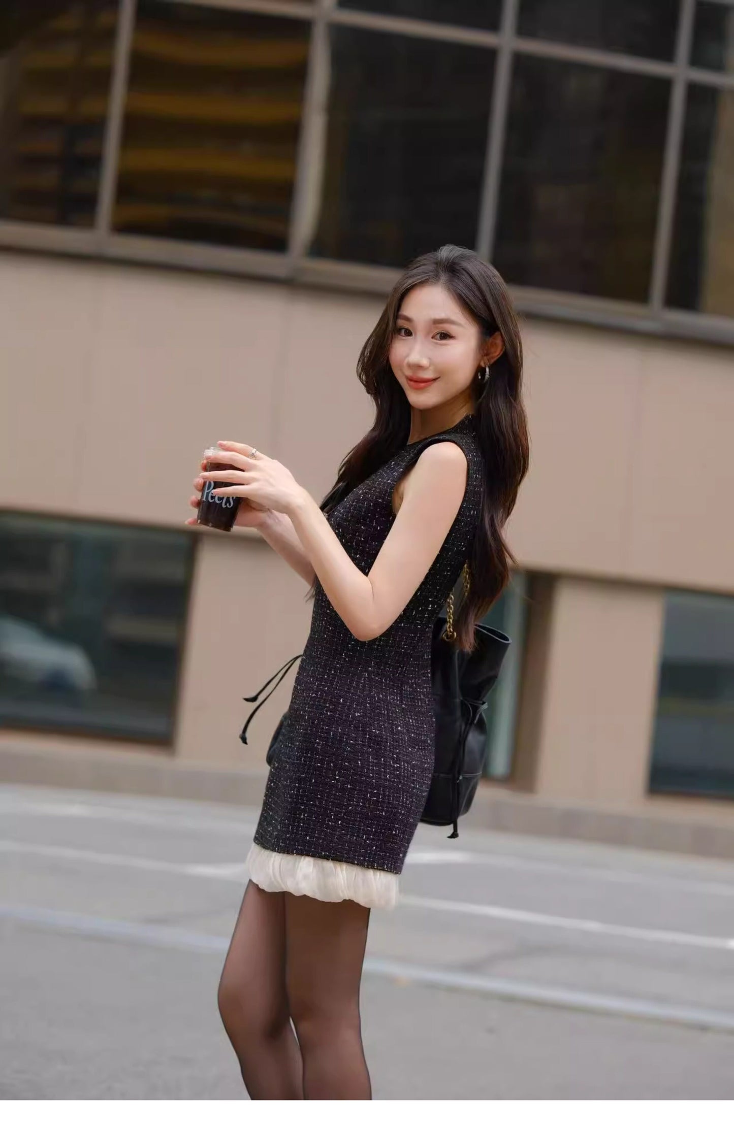 ATELIER MISS LU Hem Stitching Slim Small Fragrance Dress - HEIL