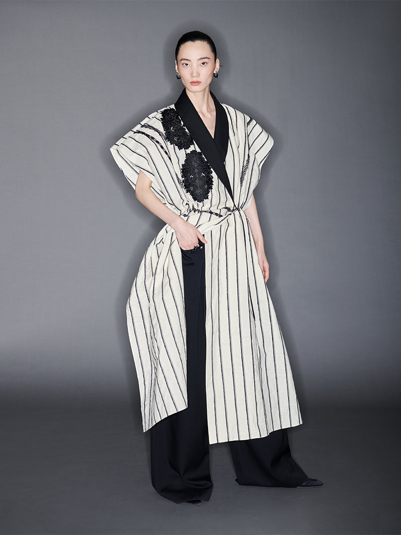 M essential Mackay designer embroidered workshop beaded robe dress pant set - augy.