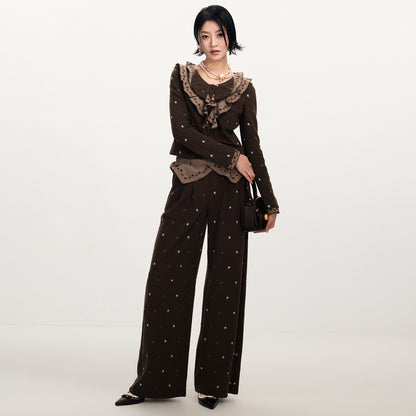 FAME Retro Style Three-Dimensional Embroidered Ruffle Leaf Plaid Collar Top - MIA.