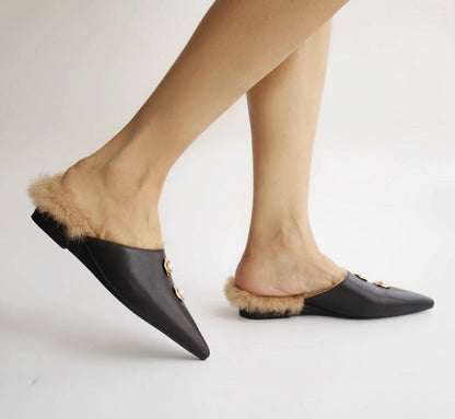 B-FEI black leather single shoe with metal buckle-MAI.