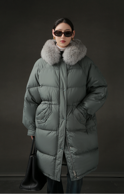 PIAOIN Korean Edition Casual Long Down Thickened Hooded Coat Versatile Jacket-TIA