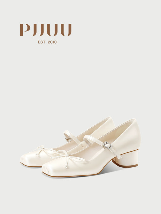 PJJUU white ballet mary jane thick heels - GABE.