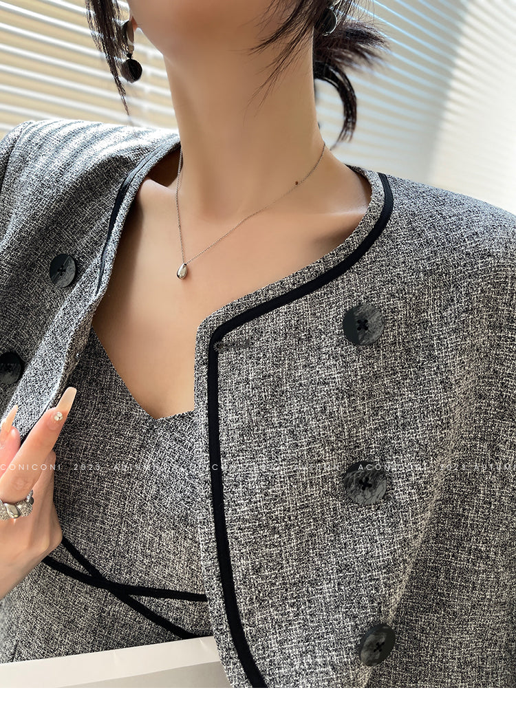 Aconiconi High End Gray V-Neck Sleeveless Hound Sooth Cocktail Dress- Kawashima Girl