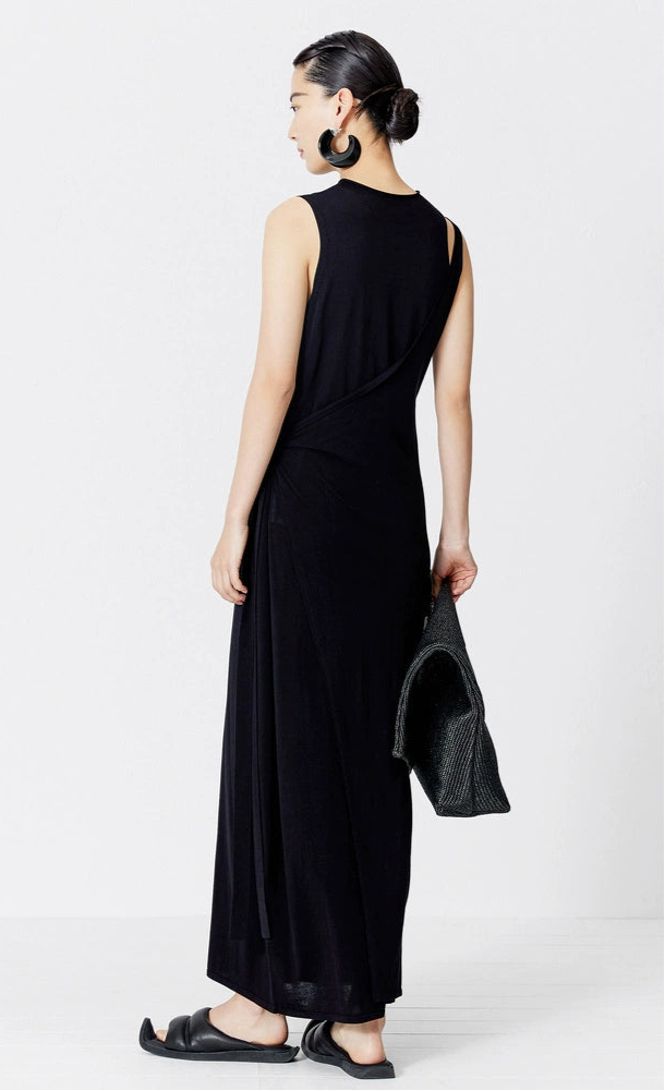 ZHUCHONGYUN Black Hollow Silk Cotton Knitted Dress--EIN.