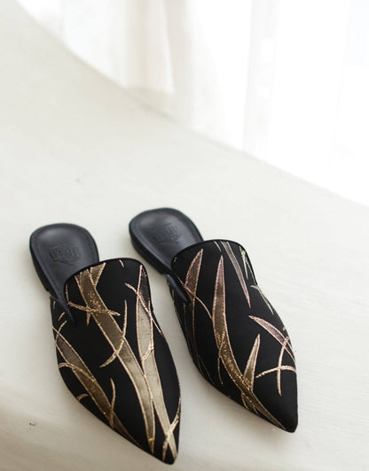 B-FEI Japanese classical pointed toe flat bottom satin slippers-SOPH.