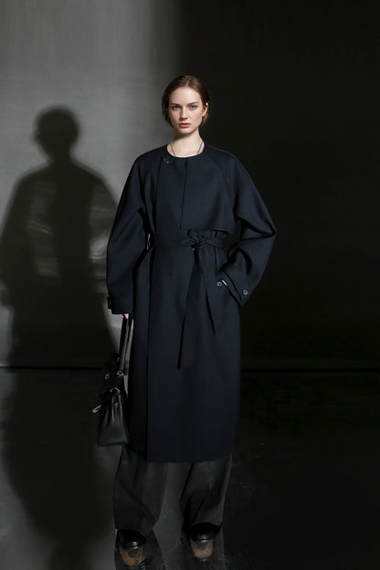 PIAOIN high-end wool relaxed round neck design old money windbreaker jacket -GINA