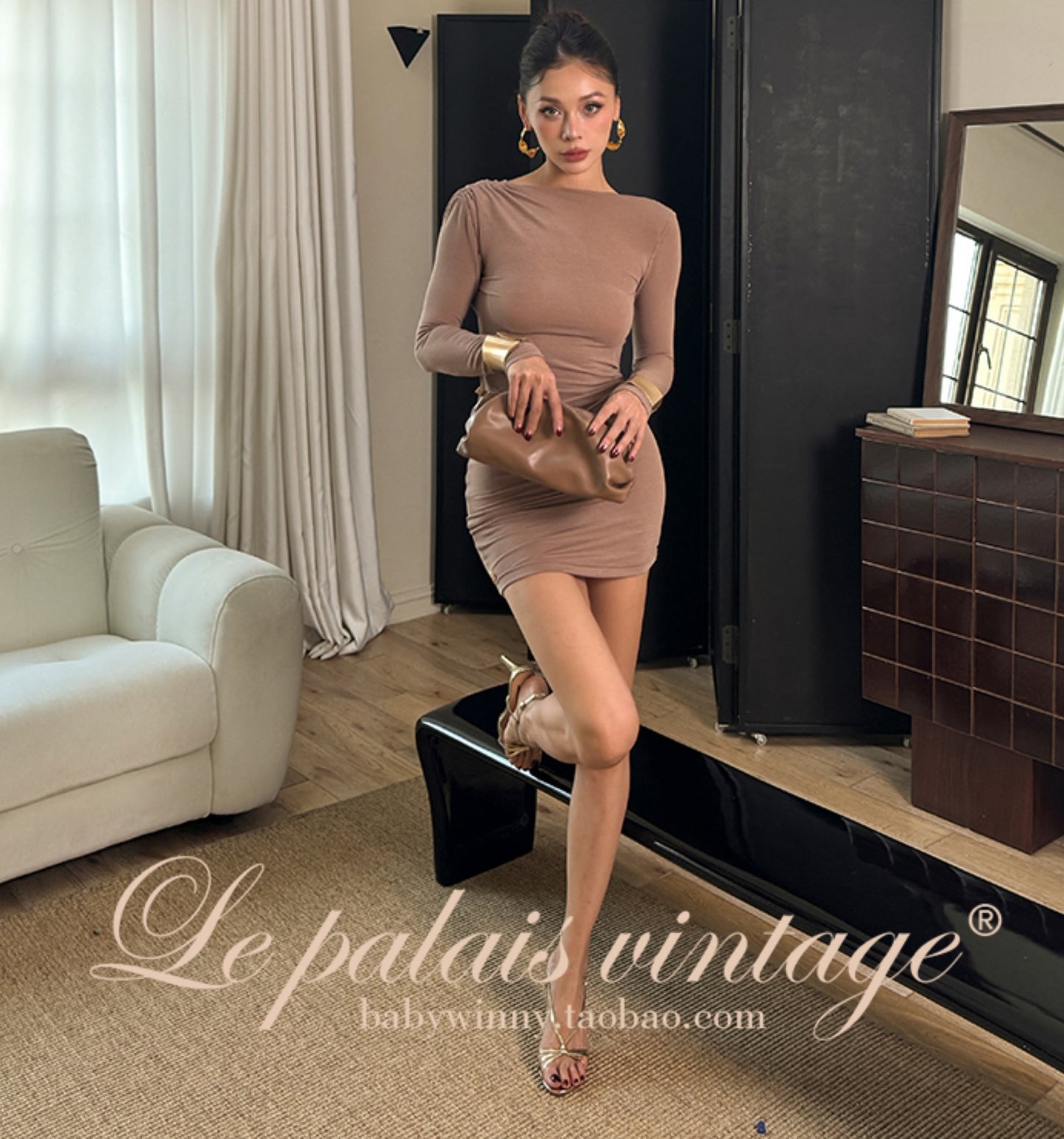 Le Palais Vintage Elegant Brown Aysmmetrical Wrap Short/ Long Dress-POA.