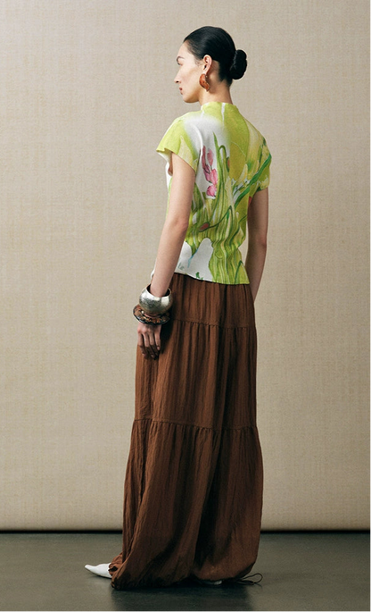 ZHUCHONGYUN flower language love paper printed short-sleeved knitted top--AUTIM.