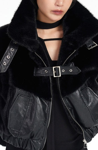 TINY IN fur short collar black coat-DANTE