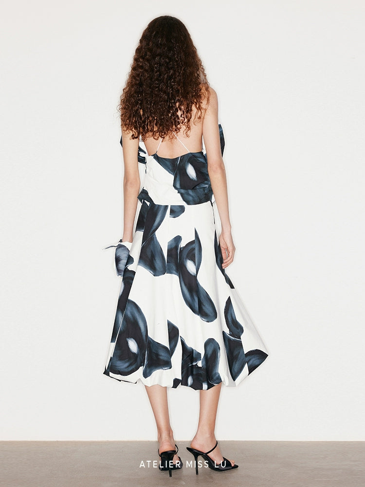 ATELIER MISS LU calla lily print backless stand-cut top - DESTINY