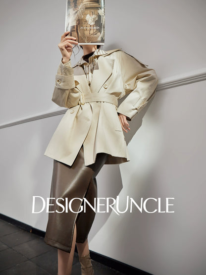 DGU "Curtain Walk" khaki long trench British style waist design jacket - Davina.