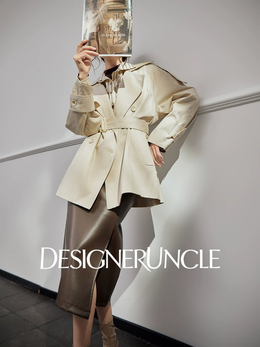 DGU "Curtain Walk" khaki long trench British style waist design jacket - Davina.
