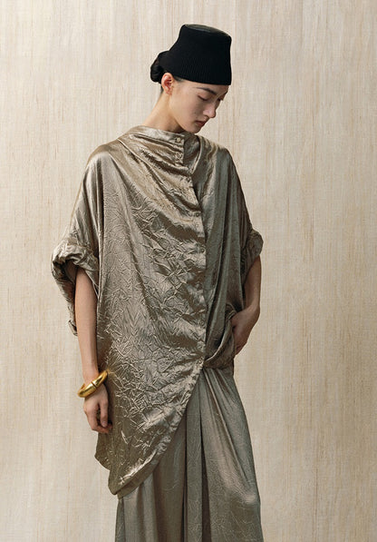 ZHUCHONGYUN satin crewneck midi shirt -BRAUN.