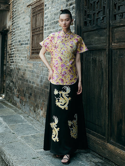 HECO Chinese Embroidery Golden Dragon Acetate Skirt - ALPHA.
