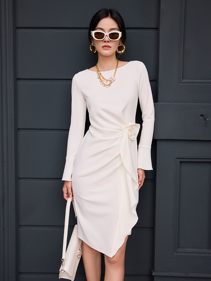 YES BY YESIR  swaying flower long-sleeved midi dress - KING.