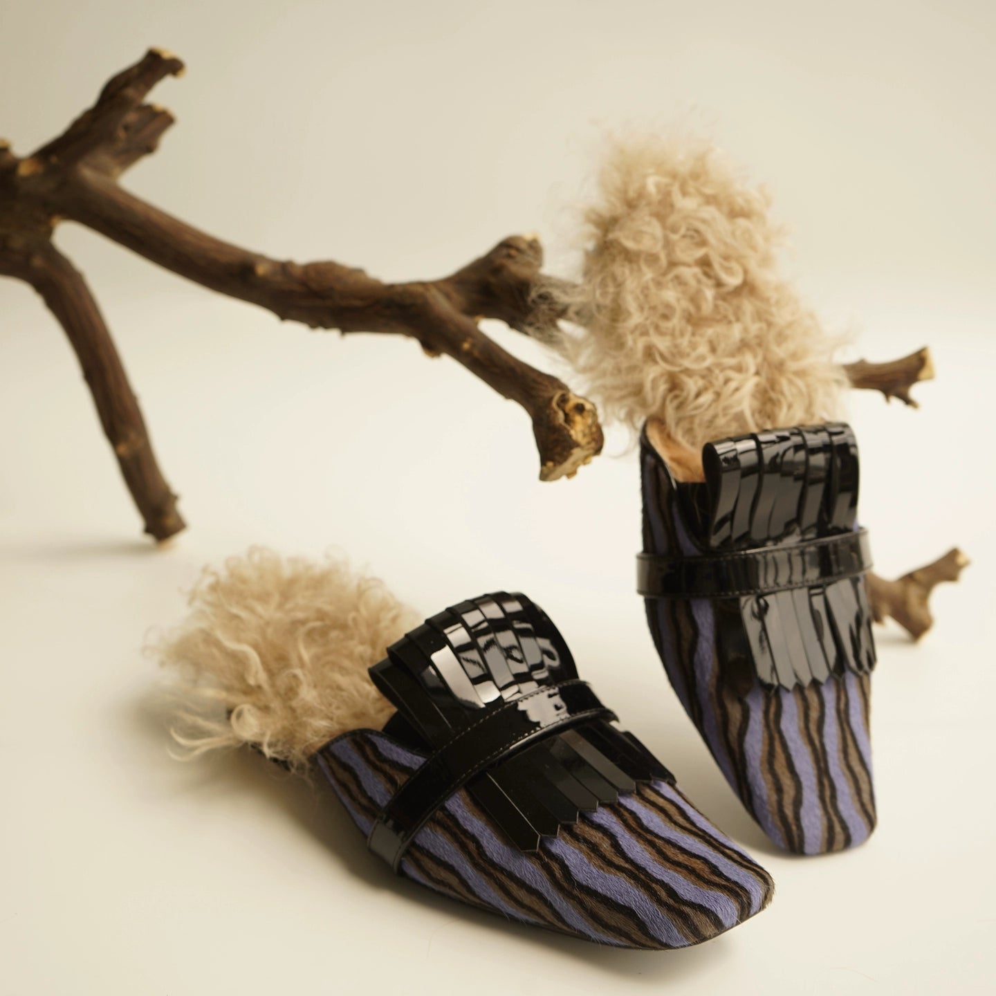 B-FEI square toe wind wool mules women's shoes-SHIKA.