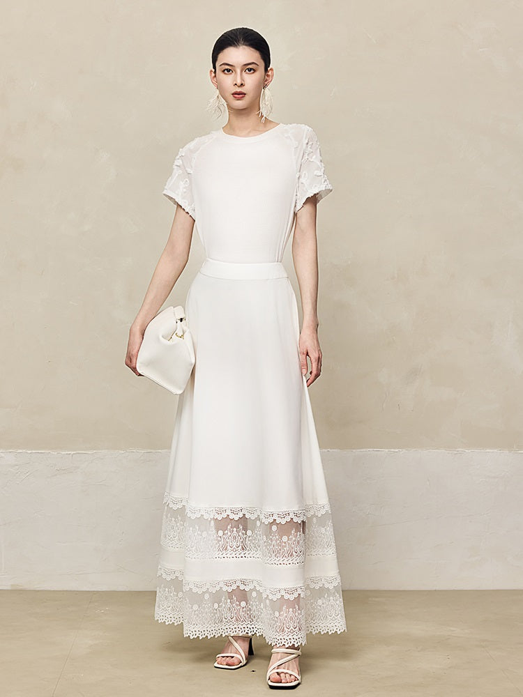 HECO Acetate Hollow Lace A-line Long Skirt women - FLOW.