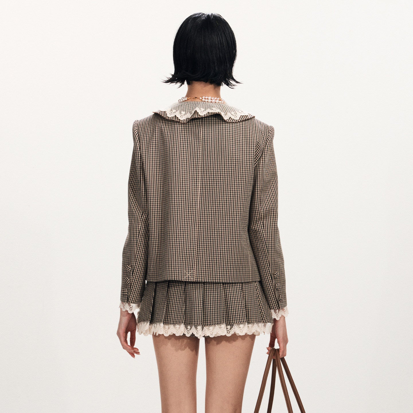 FAME Ruffled Lace Vintage Check Short Jacket Top - KYLA.