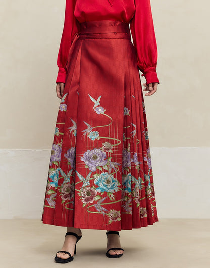 HECO 100% polyester Yarn-Dyed Hanfu Horse Face red black Skirt Woman - proud.