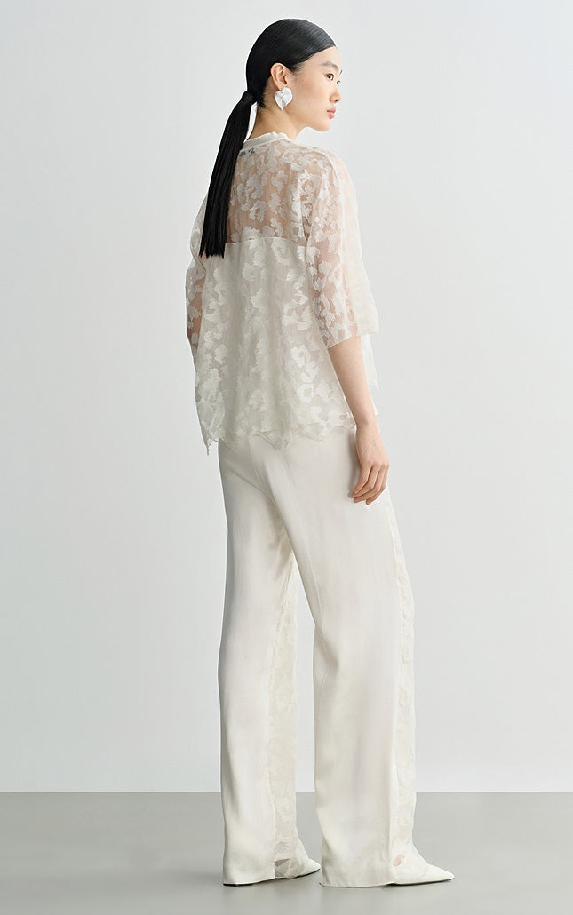 COMME MOI silk embroidered lace-up half-sleeved top - ESTHER.