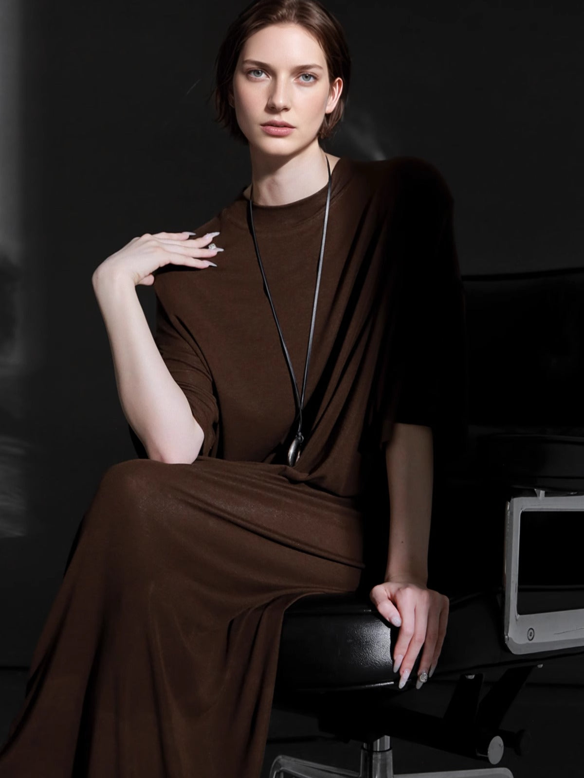 PIAOIN minimalist style nude tencel wool t-shirt skirt versatile dress -LYDIA