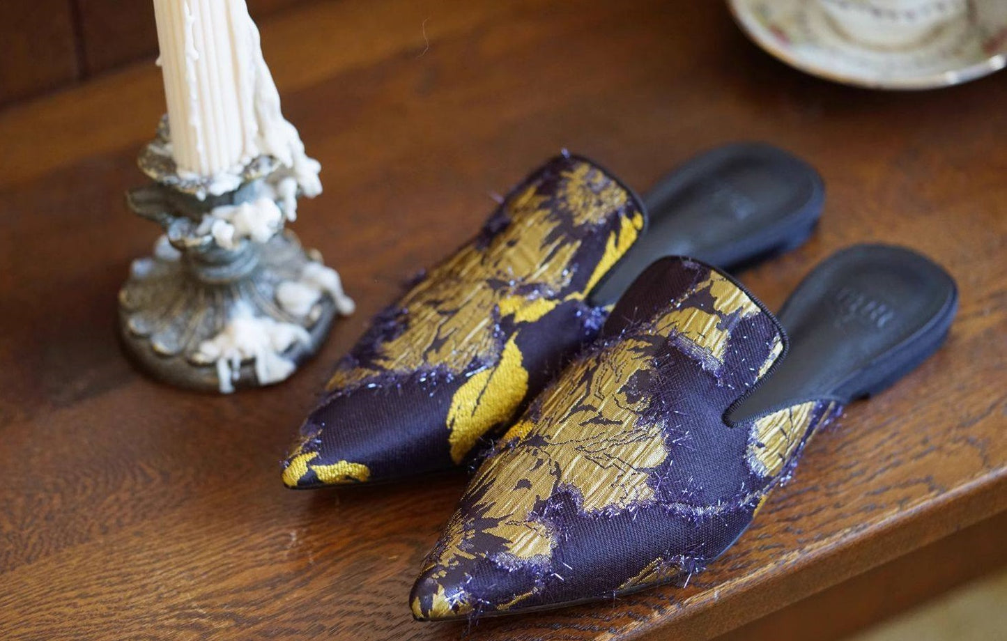 B-FEI rich and elegant special fabric flower flat mules-HASHI.