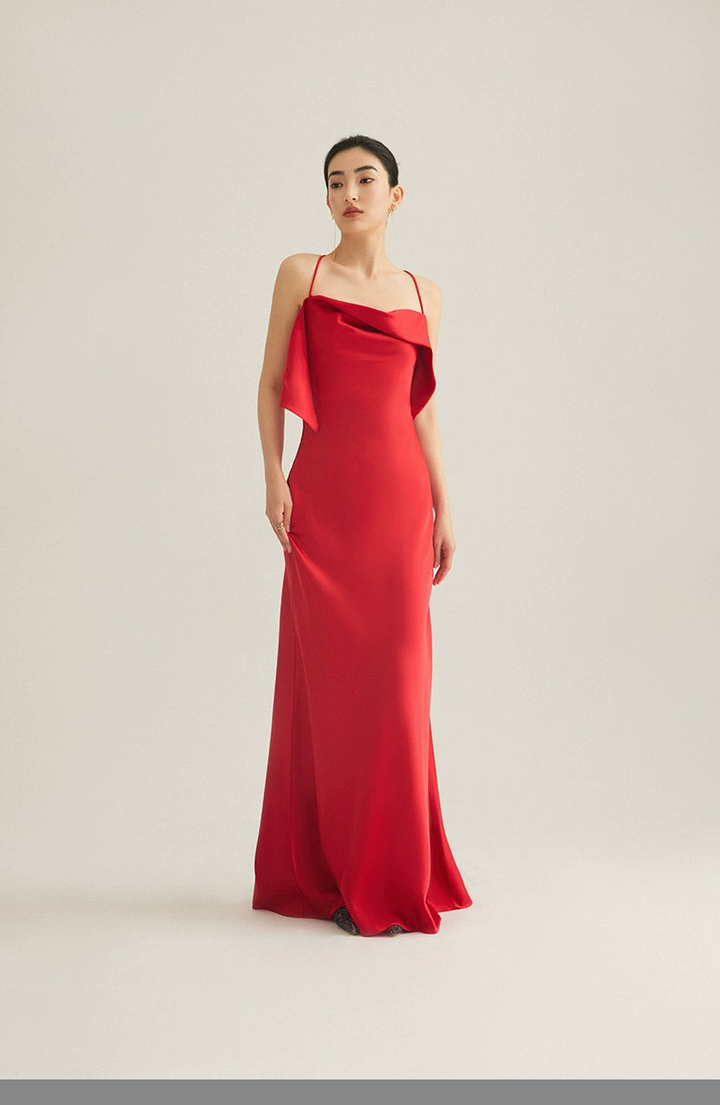 GOUDIN dressing satin party evening gown-MORA.