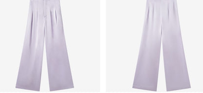 COMME MOI Lv Yan designer summer women's purple double-faced satin straight pants - HARTLEY.