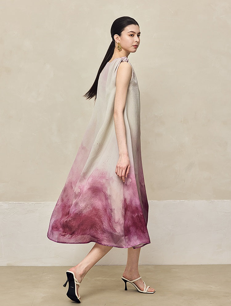 HECO Ink Dye Twisted Chiffon Slip Midi Sleeveless Dress Women - CARRY.