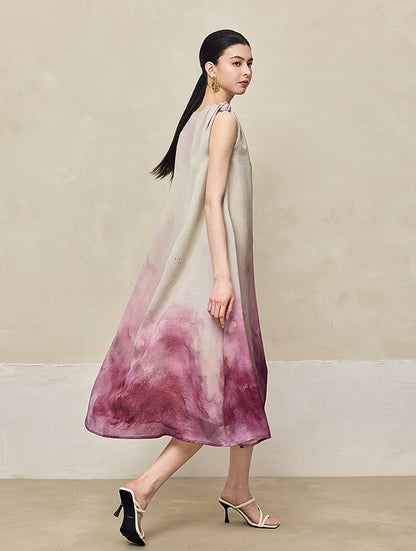 HECO Ink Dye Twisted Chiffon Slip Midi Sleeveless Dress Women - CARRY.