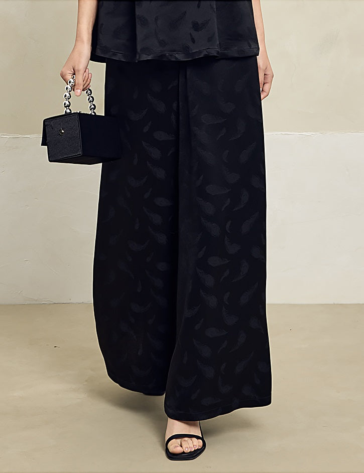 HECO Feather Jacquard Wide-leg Slacks Drape High-waisted Women - PRUDE