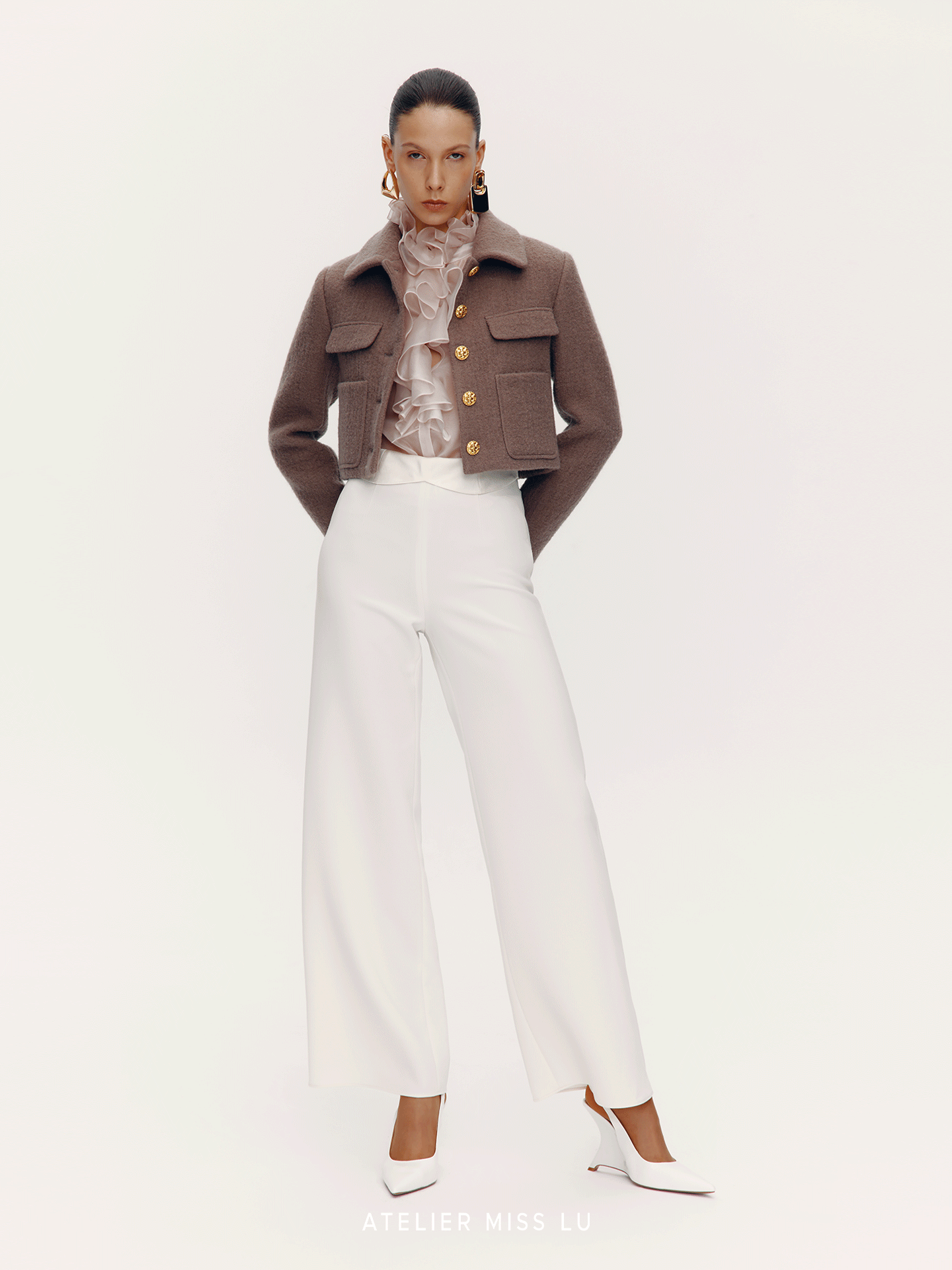 ATELIER MISS LU Flower Buckle Sheep Wool Shape Short Coat - LEAN.