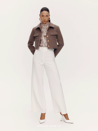 ATELIER MISS LU Flower Buckle Sheep Wool Shape Short Coat - LEAN.