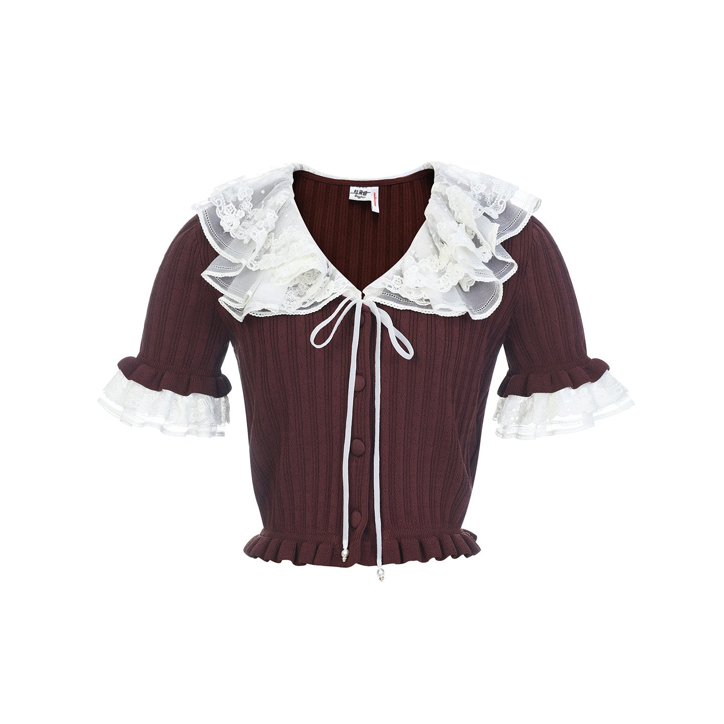 FAME Embroidered Lace Collar Knitted Top- BENTLY