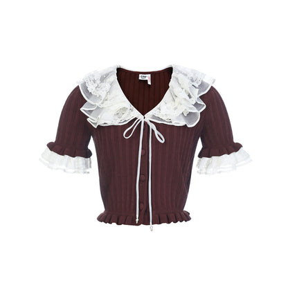 FAME Embroidered Lace Collar Knitted Top- BENTLY