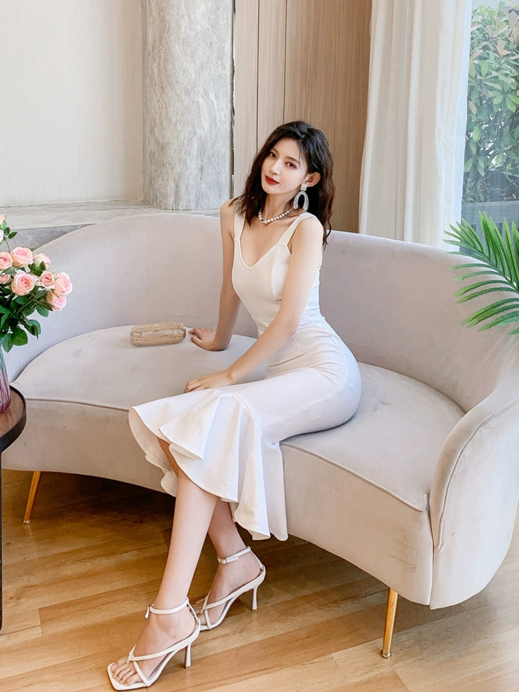 DOLLY Luxury French Style Sleeveless Slim Fit Long Fish Tail Banquet Dress-NARA