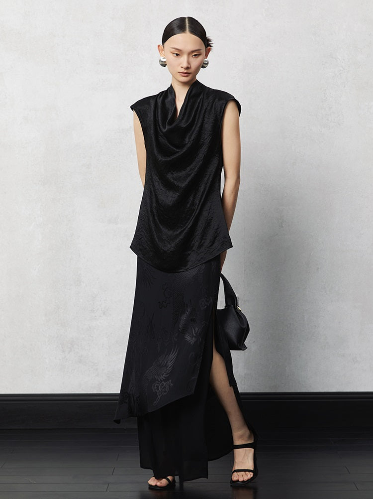 HECO acetate tulle high waisted cascading long skirt summer - lion.